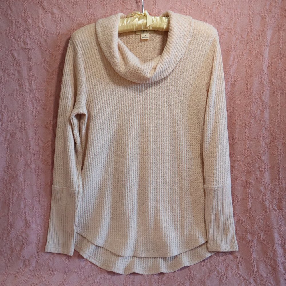Style & Co Waffle Thermal Knit Long Sleeve Cowl Neckline Size Small Blush Nude